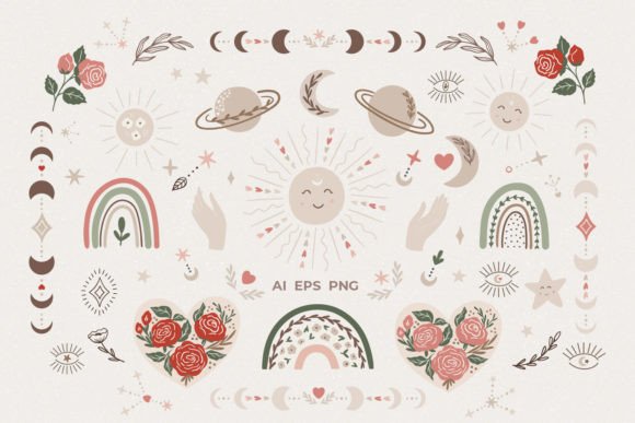 Download Celestial Boho Spring Clipart PNG - Celestial boho Collection