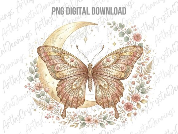 Download Celestial Boho Butterfly Moon Floral PNG - Celestial boho Collection