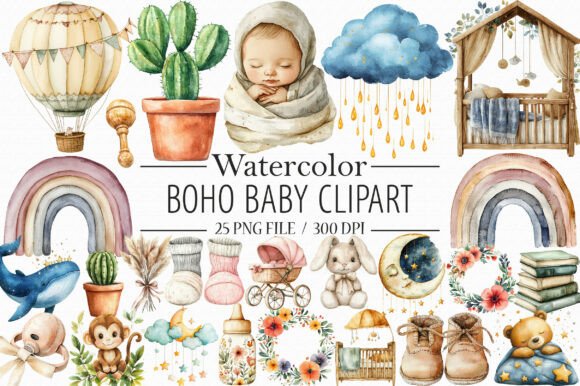 Download Watercolor Boho Baby Clipart, - Premium Resources